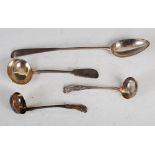 A group of 19th century silver flatware, comprising; a George IV serving spoon, Edinburgh, 1820,