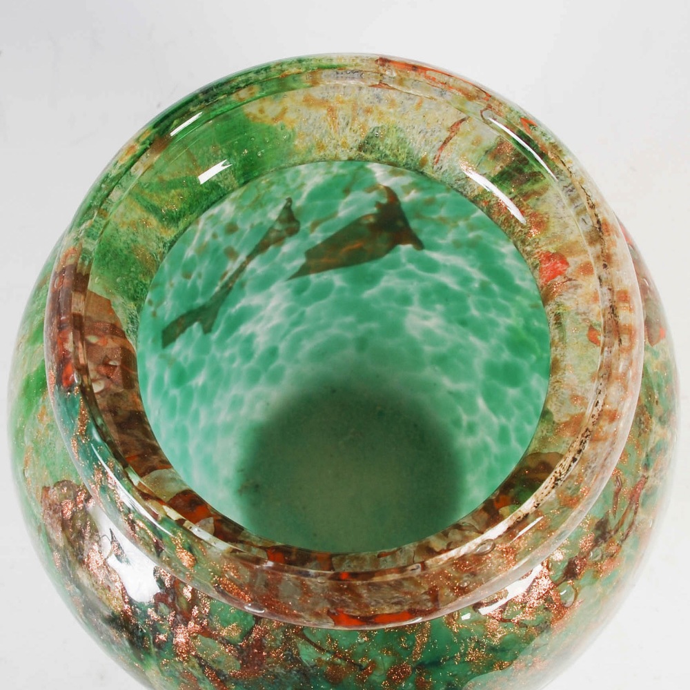 A Monart vase, probably shape QB, mottled greens and orange with gold coloured inclusions, 18cm - Image 3 of 4