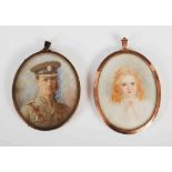 Two early 20th century portrait miniatures, comprising; portrait of a Military Officer, WWI