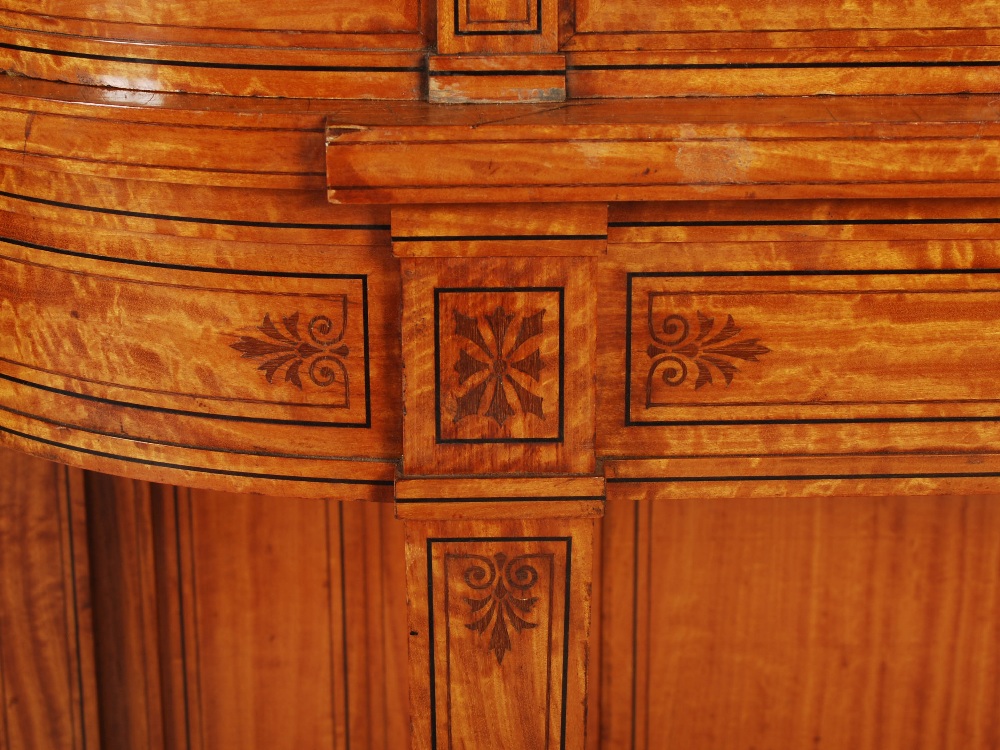 A late 19th century satinwood and ebony lined display cabinet on stand, the moulded cornice above - Image 4 of 7