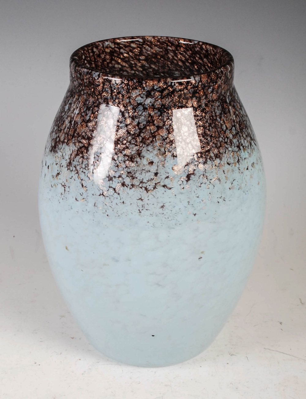 A Monart vase, shape MF, mottled purple and blue glass with gold coloured inclusions, 20.5cm high.