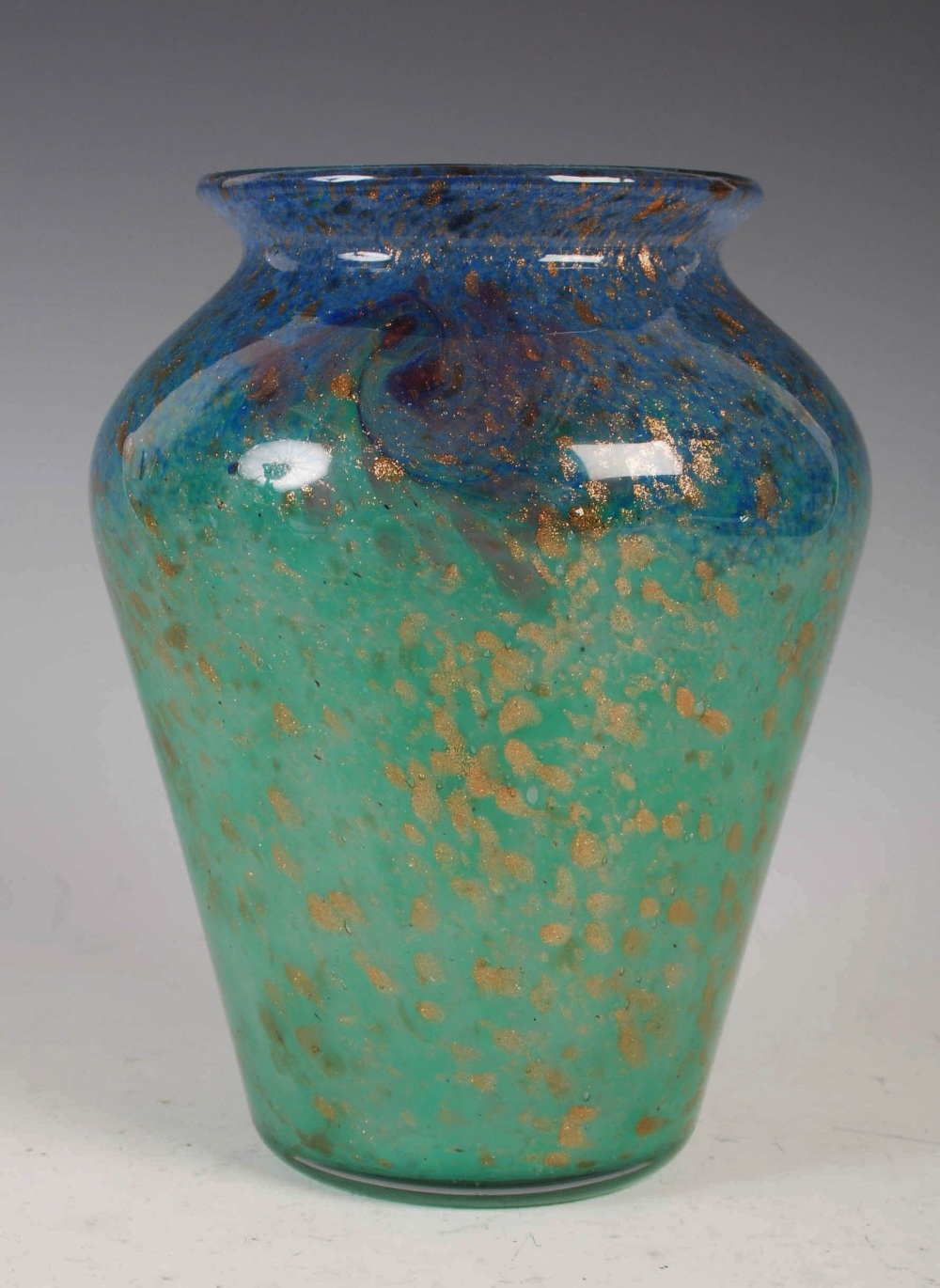 A Monart vase, shape GF, mottled blue, purple and green glass with coloured inclusions and three - Image 4 of 6