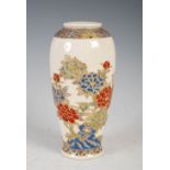 A Japanese Satsuma pottery vase, Meiji Period, with enamelled decoration of rock-work and peony, the