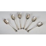 A set of six George II silver table spoons, Edinburgh, 1752, makers mark of RG for Robert Gordon,