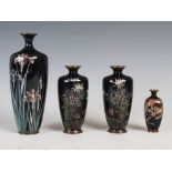 A Collection of Japanese blue ground silver wire work cloisonne vases, Meiji Period, comprising a