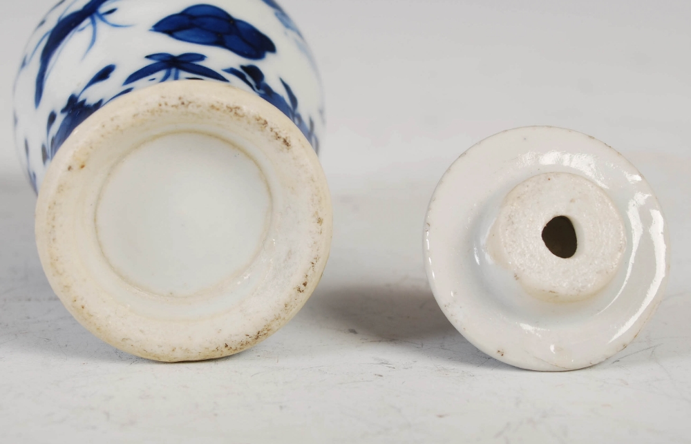 A miniature Chinese blue and white porcelain jar and cover, late Qing Dynasty, decorated with - Image 3 of 4