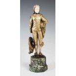 Otto Poertzel, bronze and ivory figure of a cavalier, on octagonal marble plinth, signed in the