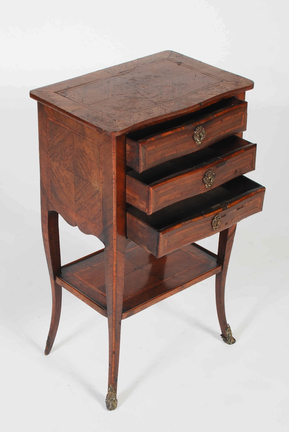 A late 19th century French kingwood occasional table, the shaped rectangular top above three shallow - Image 4 of 6