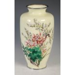 A Japanese silver wire work pale yellow ground cloisonne enamel vase, Taisho Period, decorated