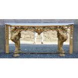 A 19th century giltwood console table, the serpentine marble top above a frieze centred with griffin