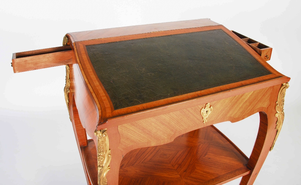 A kingwood and gilt metal mounted lectern in the Rococo style, the hinged rectangular top with green - Image 4 of 6