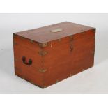 A 19th century brass bound teak tool chest, the hinged cover with presentation plaque to 'J. A. R.