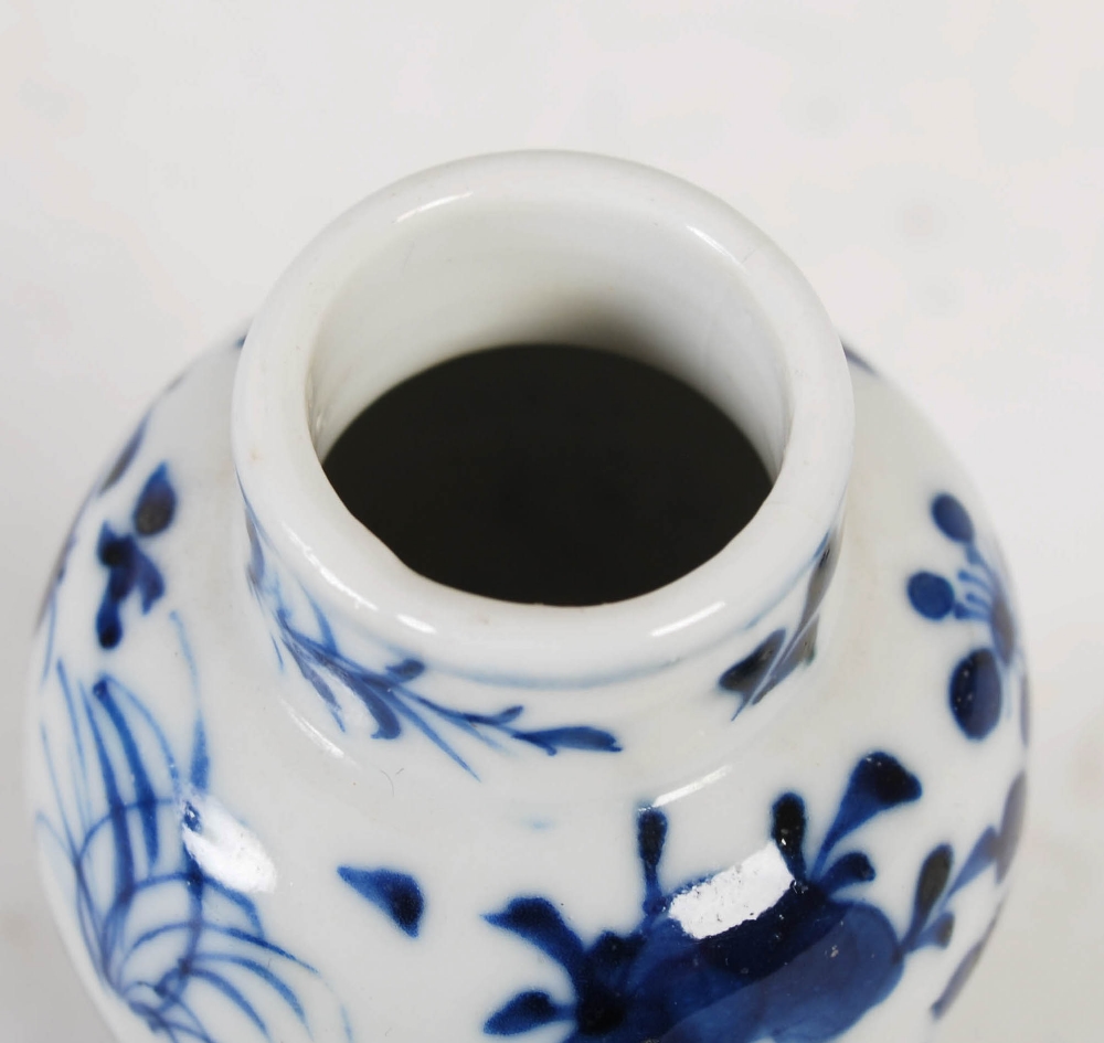 A miniature Chinese blue and white porcelain jar and cover, late Qing Dynasty, decorated with - Image 4 of 4
