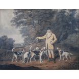19th century British School Huntsman and hounds coloured engraving 53.5cm x 70cm