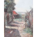 J. M. Thomson (late 19th century) Summer path with chickens and flowers oil on canvas, signed