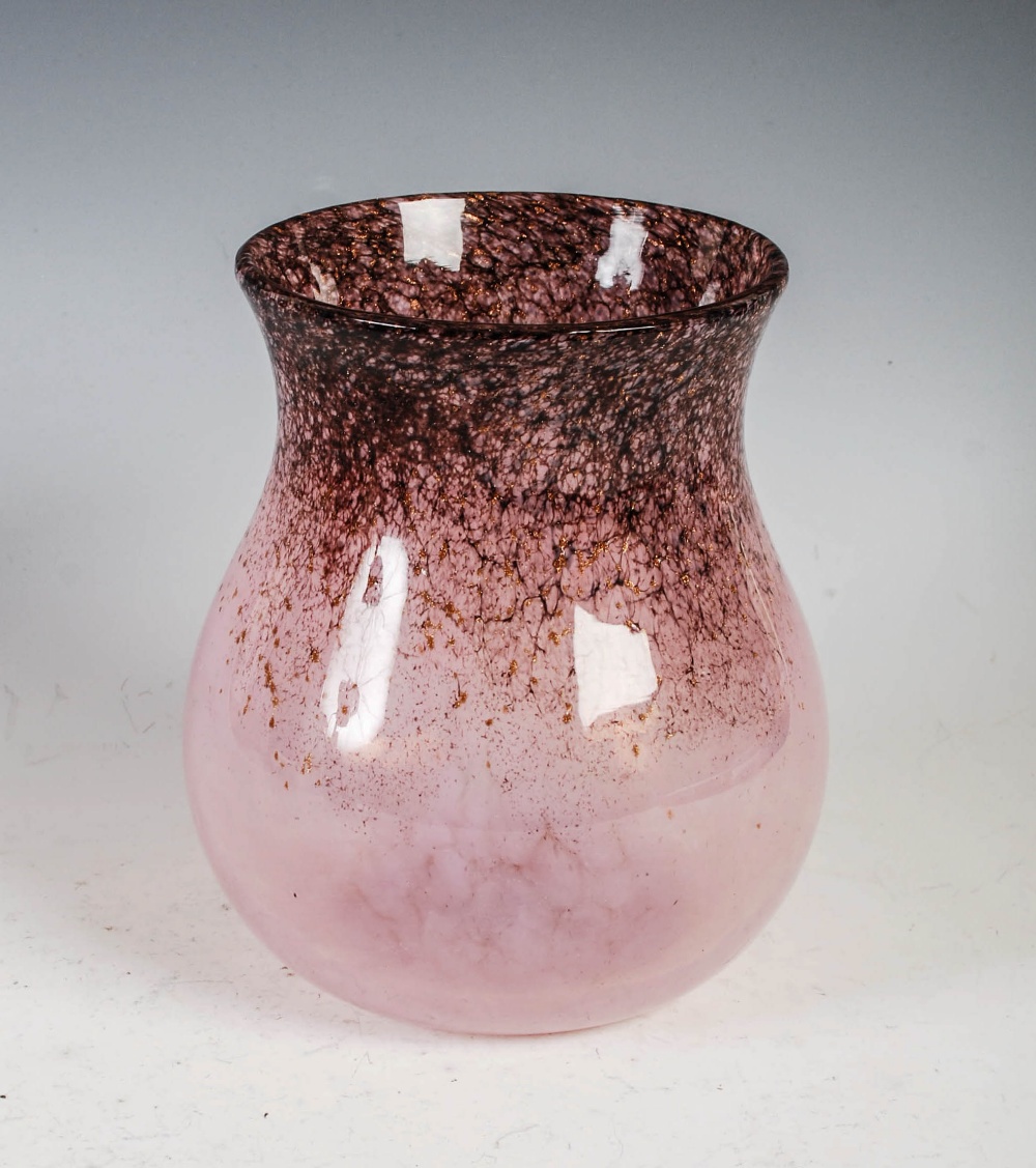 A Monart vase, shape SA, mottled purple and pink glass with gold coloured inclusions, bearing