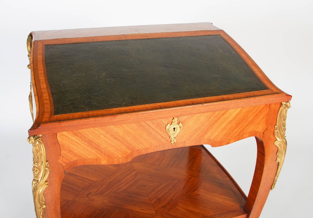 A kingwood and gilt metal mounted lectern in the Rococo style, the hinged rectangular top with green - Image 2 of 6