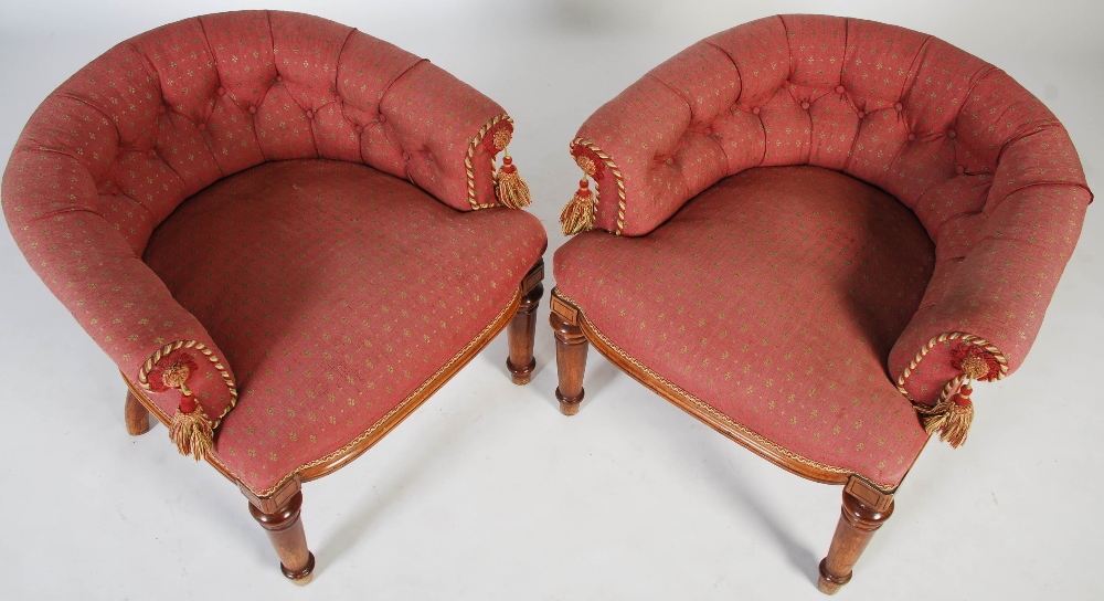 A pair of late 19th century horseshoe back conversation chairs, the button down upholstered backs - Image 4 of 5