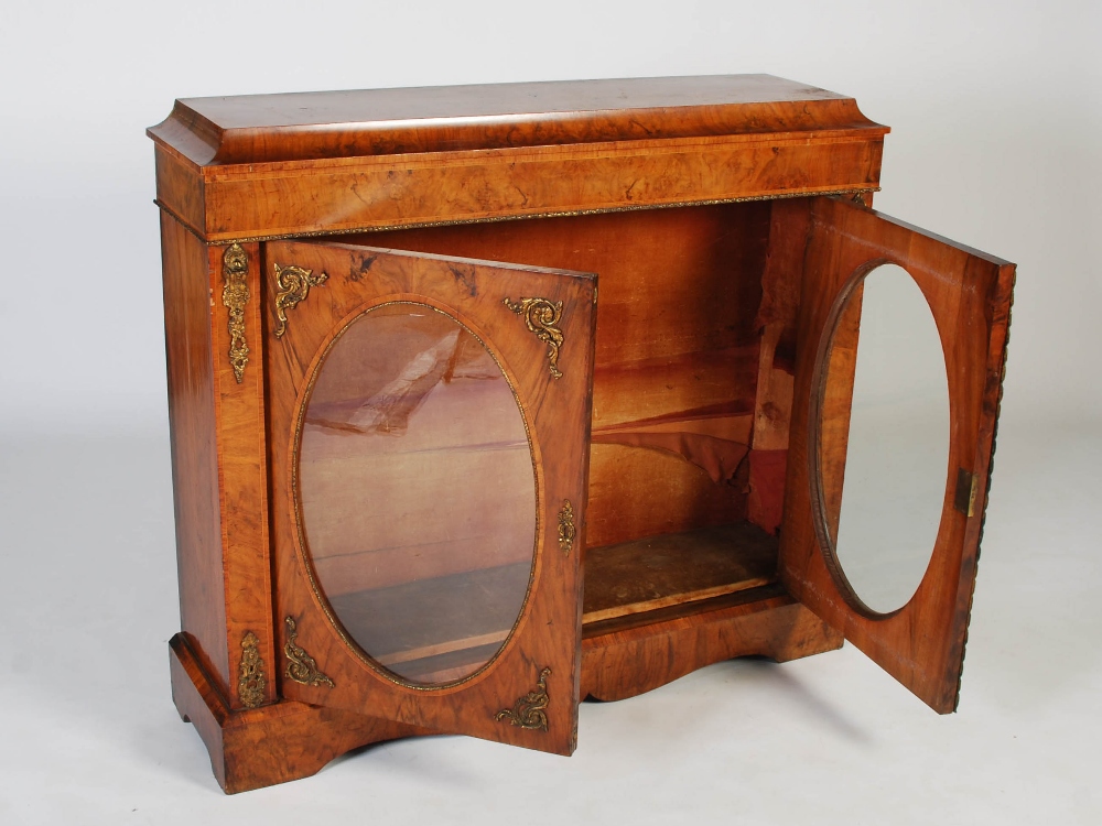 A Victorian walnut and gilt metal mounted credenza, the rectangular top and plain frieze above two - Image 5 of 6