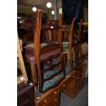 PAIR OF GEORGE III STYLE MAHOGANY LADDER BACK SIDE CHAIRS WITH BROWN LEATHER UPHOLSTERED SEATS AND