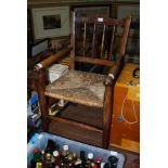 LATE 19TH/ EARLY 20TH CENTURY STAINED BEECH CHILD'S CHAIR WITH WOVEN CANEWORK SEAT.