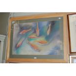 20TH CENTURY PASTEL - GOLDFISH, INDISTINCTLY SIGNED LOWER RIGHT, SANTOS?