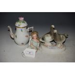 HEREND PORCELAIN MINIATURE COFFEE POT AND COVER, WITH SCATTER FOLIATE SPRAY DETAIL, CONTINTENTAL