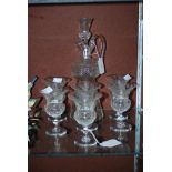 EARLY 20TH CENTURY SUITE OF SCOTTISH THISTLE SHAPED GLASSWARE TO INCLUDE THISTLE SHAPED DECANTER AND