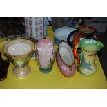 COLLECTION OF ASSORTED CERAMICS TO INCLUDE YELLOW GROUND BURLEIGH JUG, TUNSTALL VIOLA JUG,