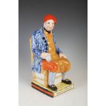 AN OVERSIZED 19TH CENTURY SCOTTISH PEARLWARE POTTERY FIGURE OF SOUTER JOHNNIE. 34CM HIGH.