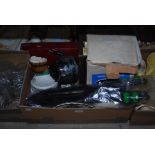 TWO BOXES - ASSORTED HOUSEHOLD ITEMS TO INCLUDE BOX OF ASSORTED PUB ADVERTISING JUGS, EASTERN