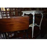 AN EARLY 20TH CENTURY MAHOGANY SUTHERLAND TABLE, WHITE PAINTED RECTANGULAR SIDE TABLE AND A