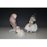 ROYAL COPENHAGEN PORCELAIN FIGURE OF GIRL SEWING, TOGETHER WITH TWO BING AND GRONDAHL PORCELAIN