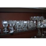 COLLECTION OF ASSORTED GLASSWARE TO INCLUDE SIX CUT GLASS WINE GOBLETS, SIX CUT GLASS TUMBLERS,