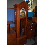 CHINESE LONGCASE CLOCK WITH BRASS DIAL, SILVERED CHAPTER RING WITH ROMAN NUMERALS, THE ARCH WITH
