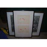 A LATE 19TH/ EARLY 20TH CENTURY JAPANESE PAIR OF WOOD BLOCK PRINTS DEPICTING CARP
