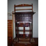ARTS AND CRAFTS STYLE OAK STICK STAND WITH HEART CUT OUT DETAIL, A FALL FRONT BUREAU (LACKING FALL