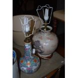 CHINESE PORCELAIN FAMILLE ROSE BOTTLE VASE, QING DYNASTY, CONVERTED TO A TABLE LAMP AND SHADE