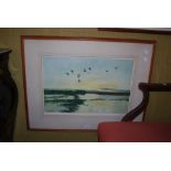 PETER SCOTT - MALLARDS IN A YELLOW SKY, SIGNED ARTISTS PROOF, TOGETHER WITH ONE VOLUME OF 'WILD