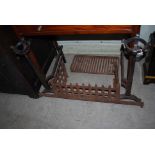 ARTS AND CRAFTS STYLE ANDIRONS ENCLOSING PORTCULLIS STYLE FIRE BASKET