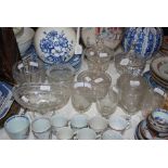 COLLECTION OF ASSORTED LATE GEORGIAN AND LATER GLASSWARE, TO INCLUDE FOUR COVERED BOWLS, CANOE