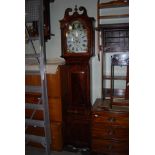 19TH CENTURY MAHOGANY LONGCASE CLOCK, BROTHERSON & THOMPSON, DALKEITH WITH FIGURAL PAINTED ENAMEL