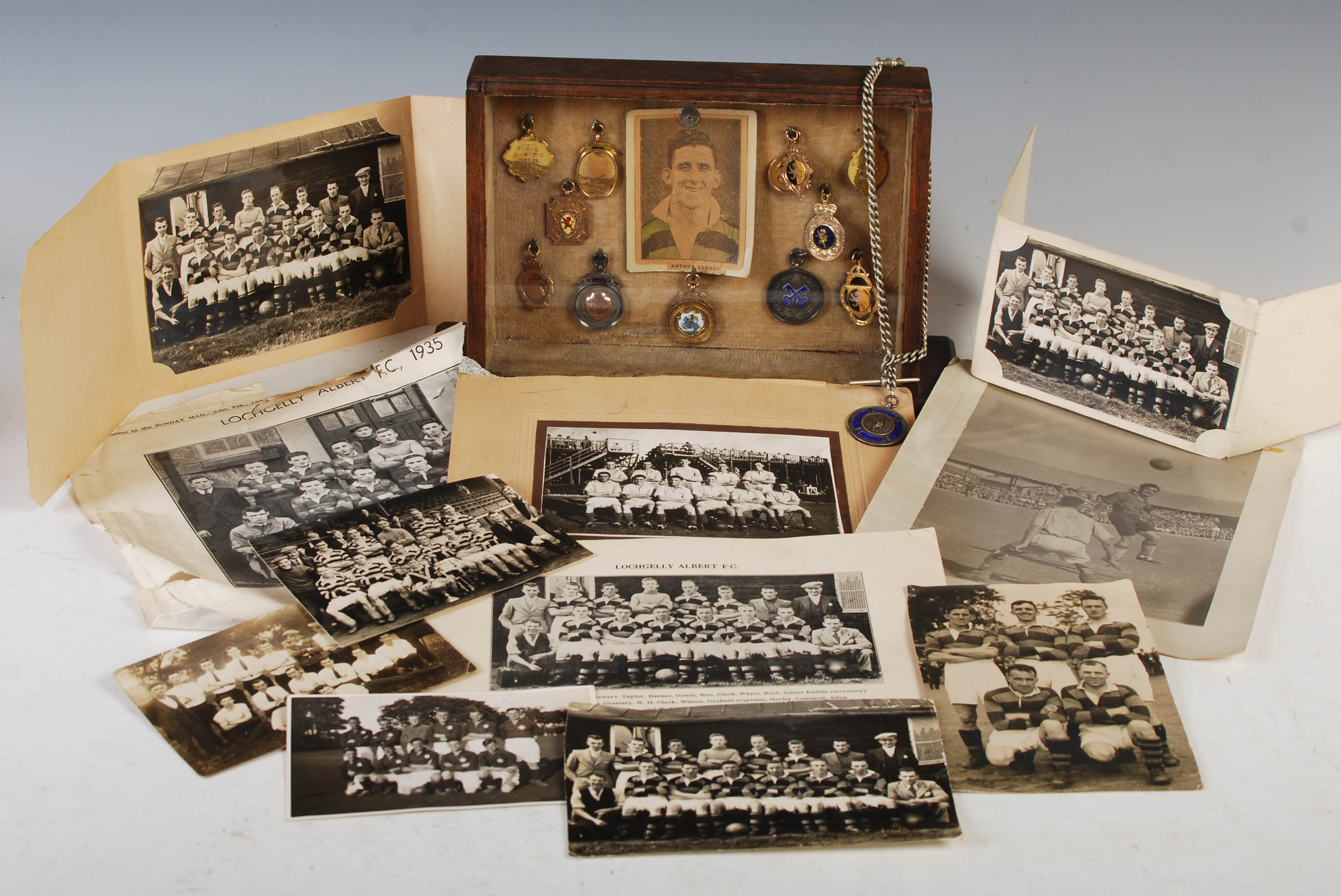 SCOTTISH FOOTBALL MEMORABILIA, A COLLECTION OF MEDALS AND PHOTOGRAPHS RELATING TO ARTHUR BARNES,