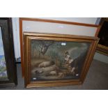 GROUP OF PICTURES TO INCLUDE 19TH CENTURY BRITISH SCHOOL OF A FARMYARD SCENE WITH FIGURES, PIGS,