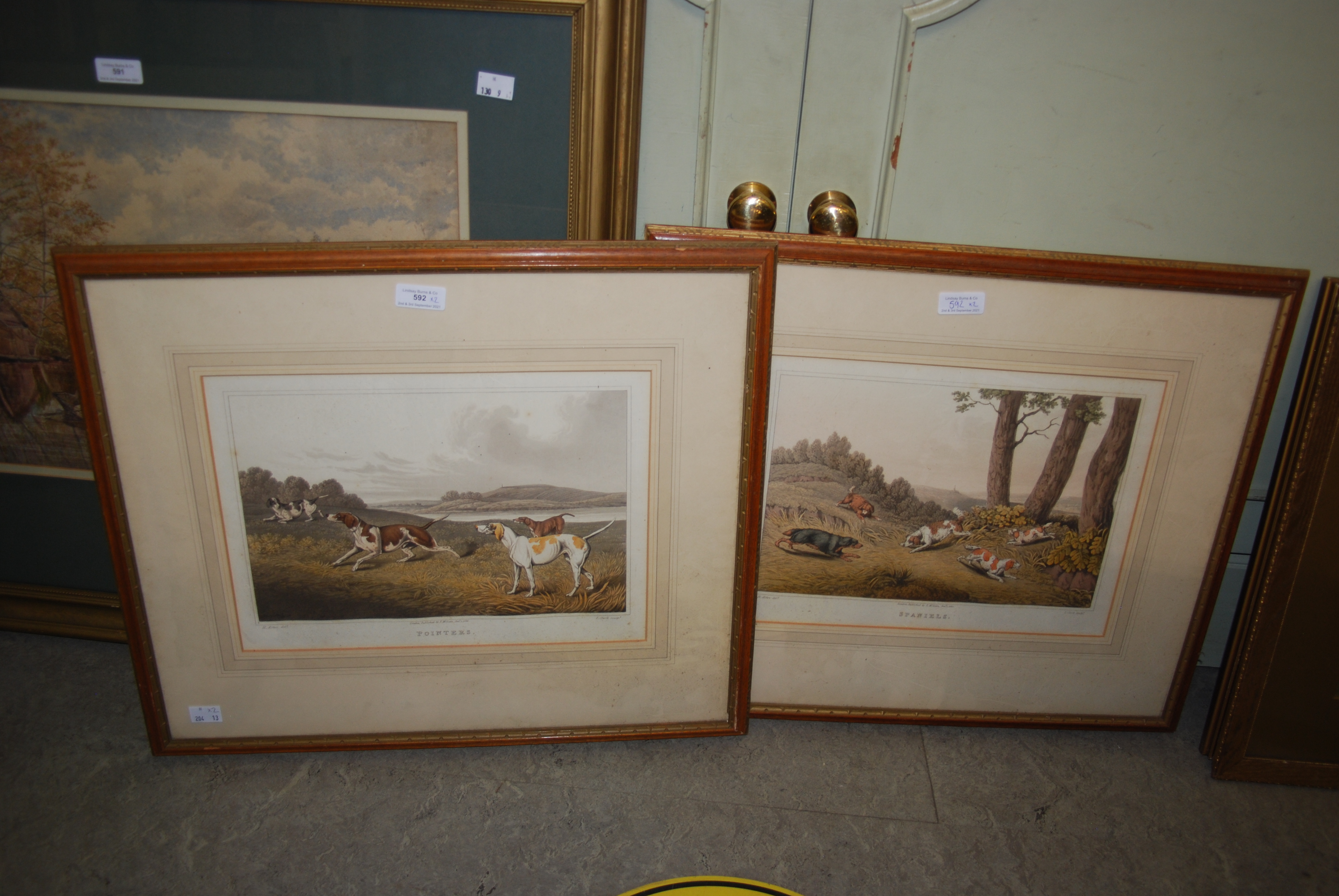 AFTER HENRY ALKEN - POINTERS AND SPANIELS, TWO COLOURED LITHOGRAPHIC PRINTS