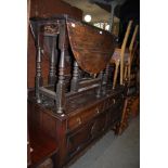 19TH CENTURY OAK DROP LEAF DINING TABLE TOGETHER WITH AN EARLY 20TH CENTURY STAINED OAK SIDEBOARD