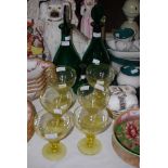 COLLECTION OF GLASSWARE TO INCLUDE A PAIR OF 19TH CENTURY GREEN TINTED DECANTERS AND STOPPERS,