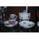 COLLECTION OF ASSORTED DRESDEN PORCELAIN TO INCLUDE OVAL BASKET ON FOUR SCROLL SUPPORTS,
