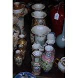 A GROUP OF NINE CHINESE PORCELAIN INCLUDING A PAIR OF FAMILLE ROSE BALUSTER VASES, A PAIR OF FAMILLE