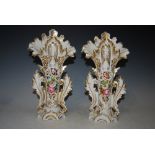 A PAIR OF LATE 19TH CENTURY HAND PAINTED SPILL VASES WITH GILDED DECORATION